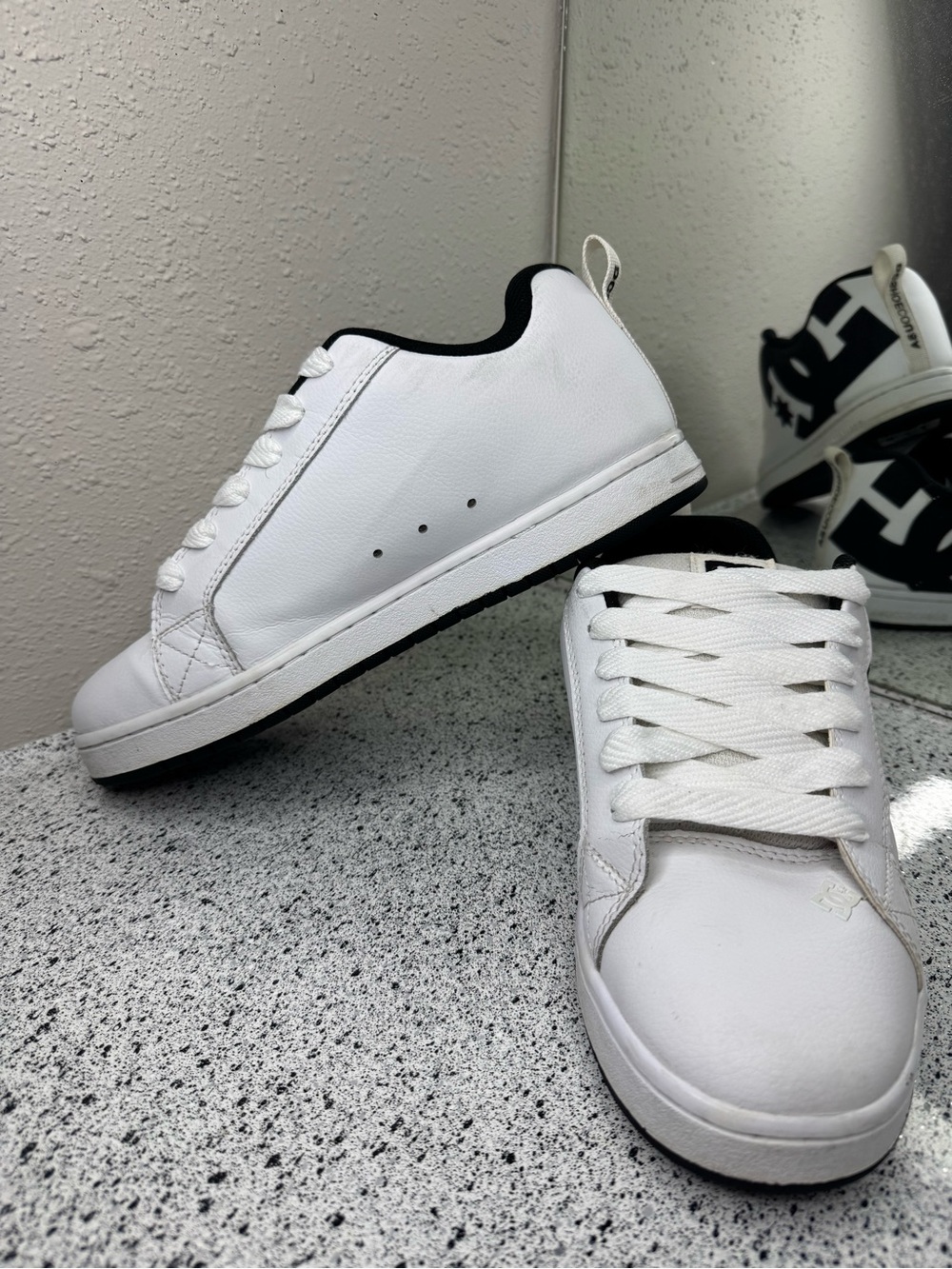 DC White and Black Skate Sneakers with Large Logo - Picture 4 of 11